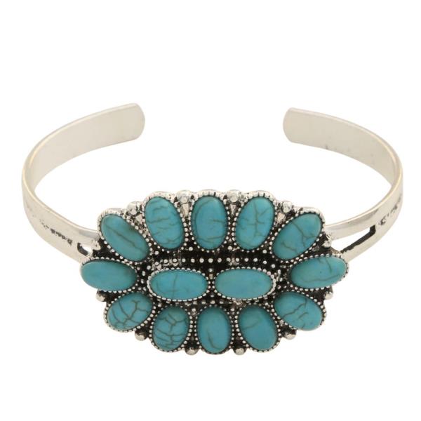 Turquoise Bead Oval Concho Cuff Bracelet
