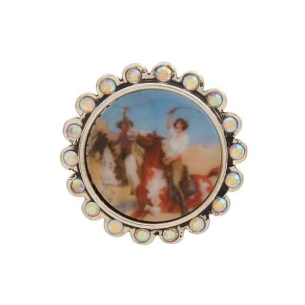 Western Round Metal Rhinestone Adjustable Ring