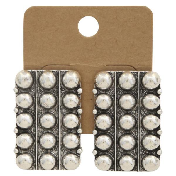 Studded Rectangle Metal Earring