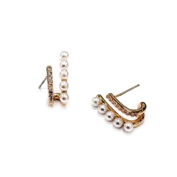 Pearl Rhinestone Double Row Hoop Earring