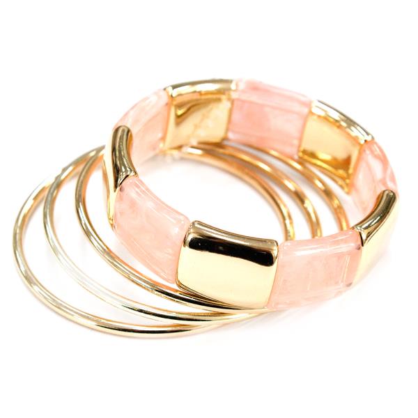 Resin Tube Metal Bar Stretch Bangle Bracelet Set