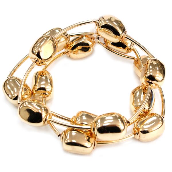 Abstract Metal Nugget Link Stretch Bracelet Set