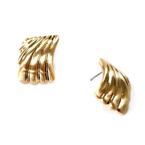 Textured Metal Curved Ridge Fan Stud Earring