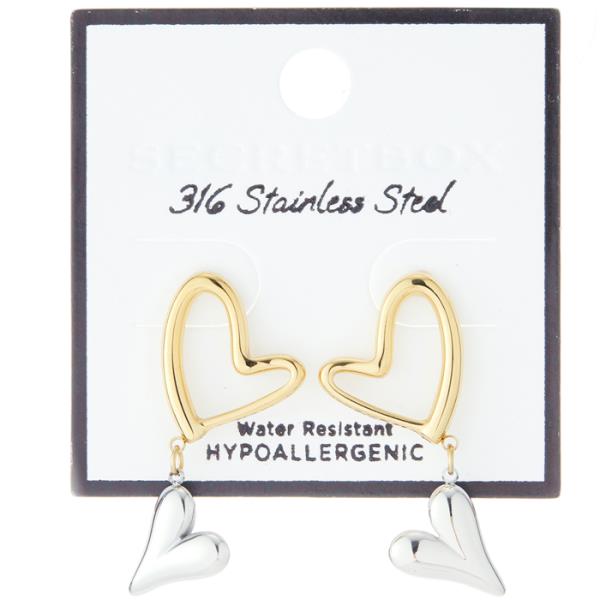 SECRET BOX Stainless Steel Heart Dangle Earring