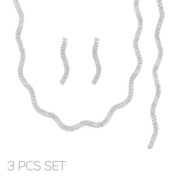 Rhinestone Wavy Necklace Set 3PC