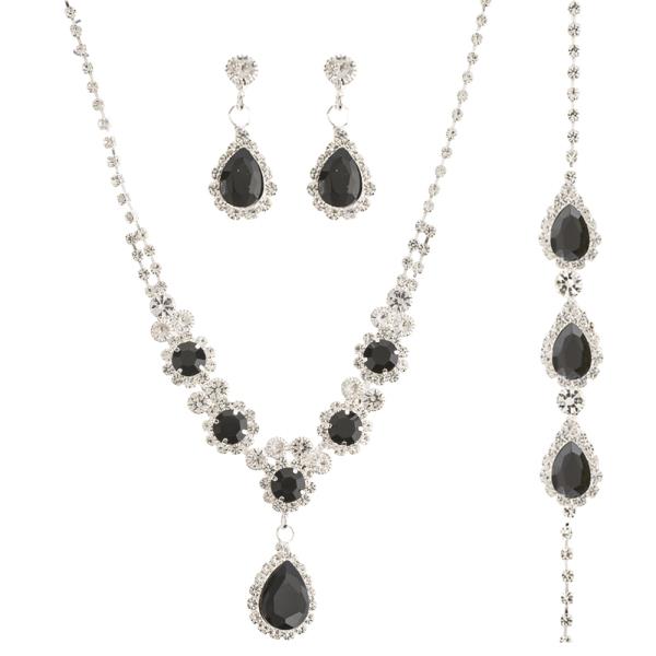Rhinestone Teardrop Necklace Earring Bracelet 3PC
