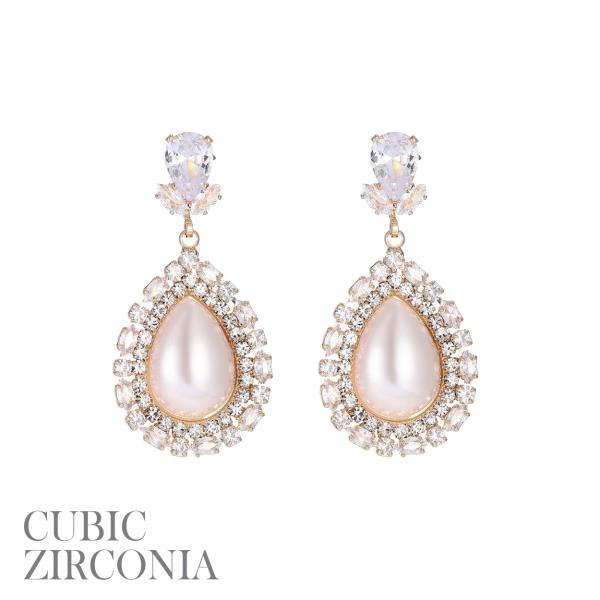 CZ Teardrop Pearl Stone Earrings