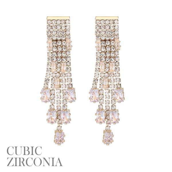 CZ RHINESTONE BAGUETTE TASSEL EARRING