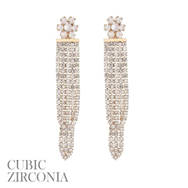 CZ RHINESTONE FLOWER TASSEL EARRING