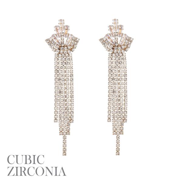 CZ RHINESTONE TRAPEZOID CASCADE EARRING