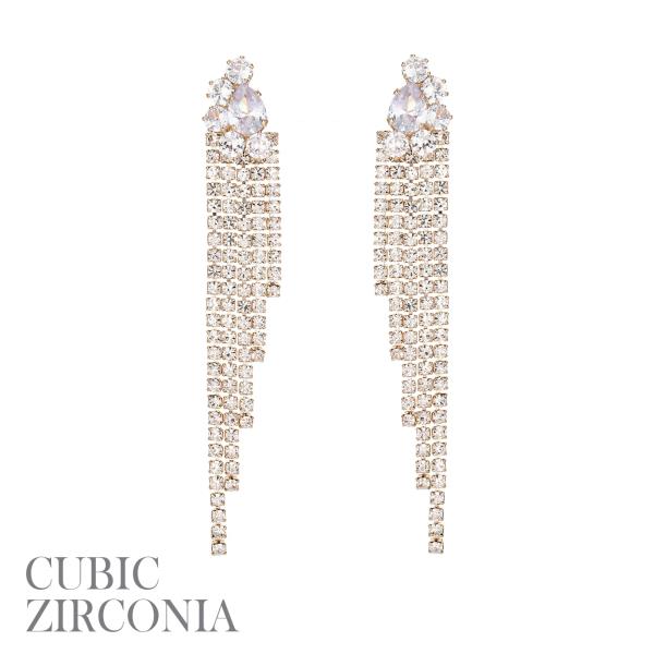 CZ RHINESTONE TEARDROP CASCADE EARRING