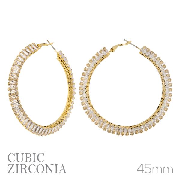 CZ 45M BAGUETTE HOOP EARRING