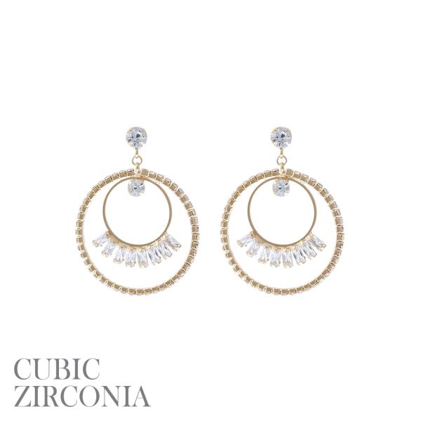 CZ Circle Baguette Dangle Earring