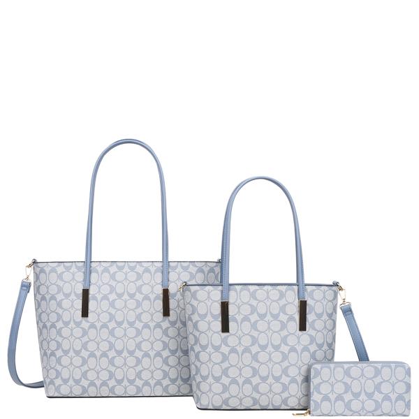 3IN1 Oval Print Tote W Bag And Wallet Set