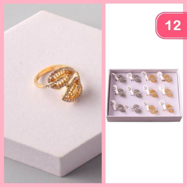 Rhinestone Leaf Wrap Ring (12 Units)