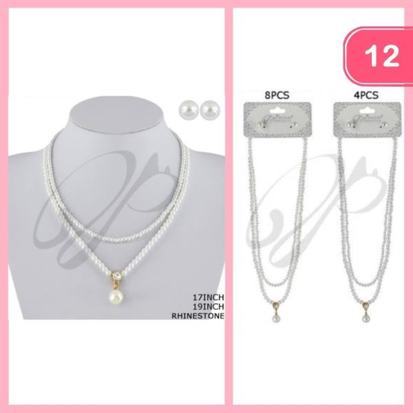 Rhinestone Pearl Pendant Necklace (12 Units)