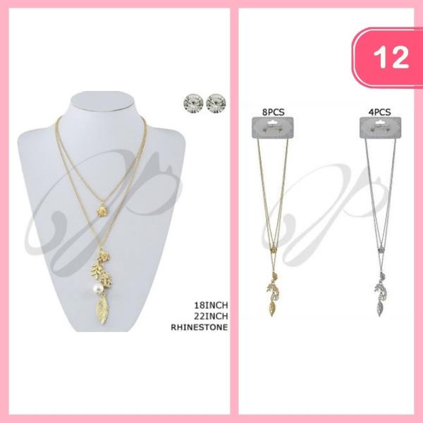 Layered Pendant Necklace Earring Set (12 Units)