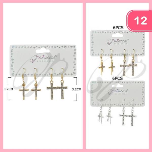 Rhinestone Cross Dangle Earrings (12 Units)