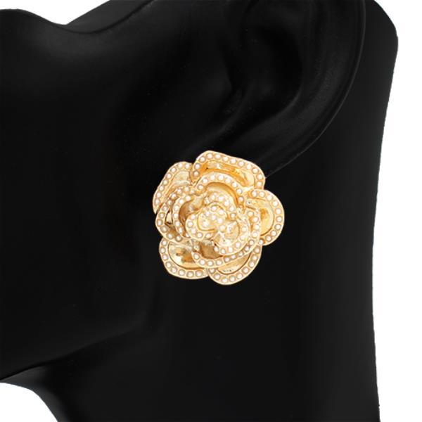 Layered Camellia Floral Statement Stud Earring