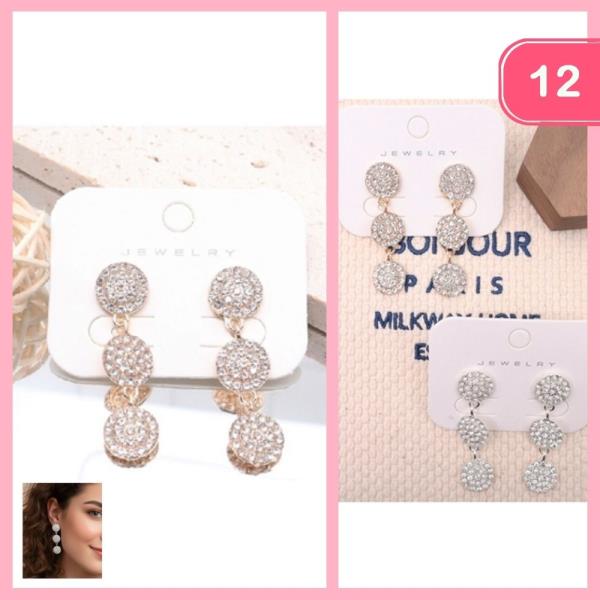 Round Rhinestone Dangle Earrings (12 Units)