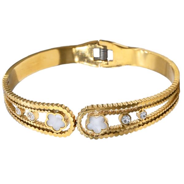 MOP Flower Stainless Steel Bangle