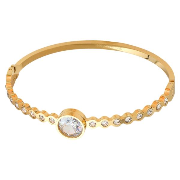 Round CZ Stainless Steel Bangle Bracelet