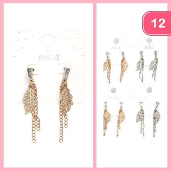 Rhinestone Feather Tassel Earring (12 Units)
