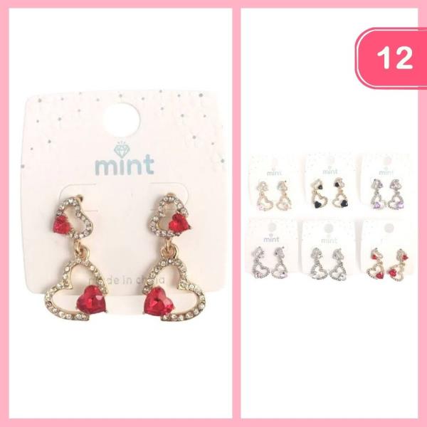 Rhinestone Heart Dangle Earrings (12 Units)