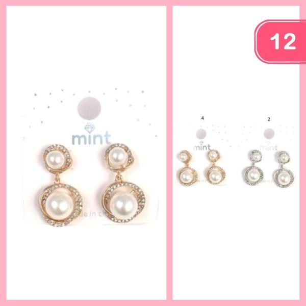 Rhinestone Pearl Dangle Earring (12 Units)