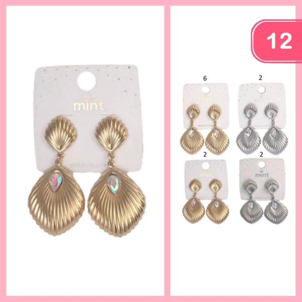 Gold Tone Double Shell Earrings (12 Units)