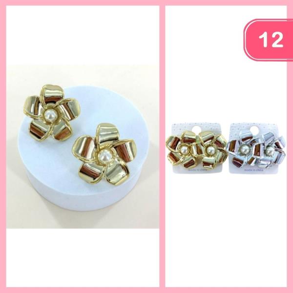 Metal Pearl Flower Post Earring (12 Units)