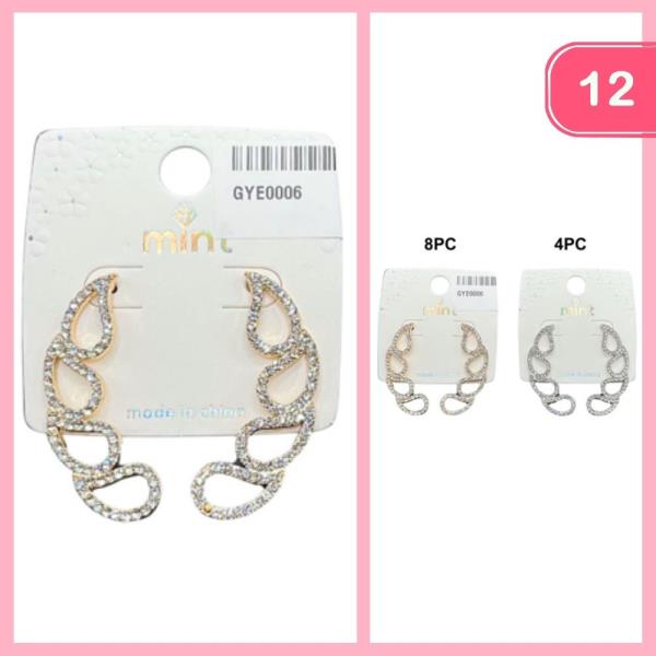 Curved Rhinestone Earrings (12 Units)