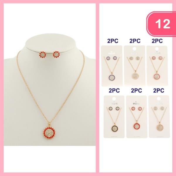 Rhinestone Necklace Earring Set (12 Units)