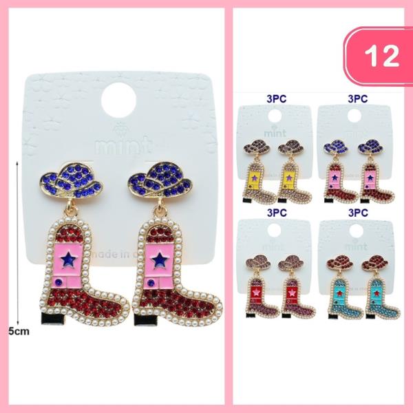 Pearl Rhinestone Hat Boot Earrings (12 Units)
