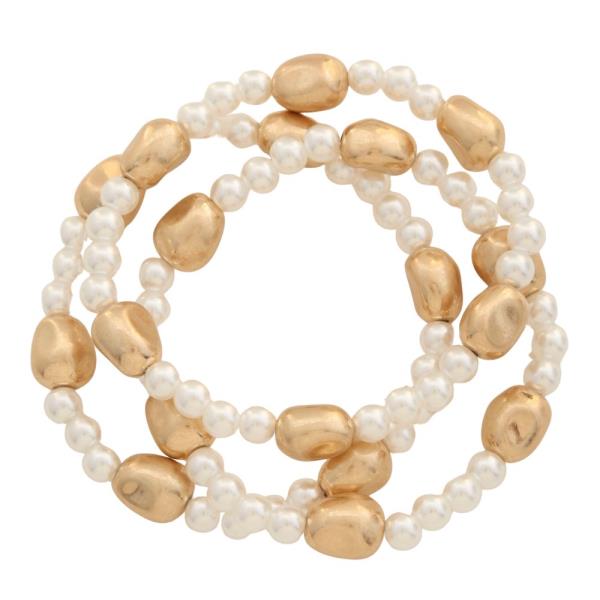Pearl Metal Bead Bracelet Set