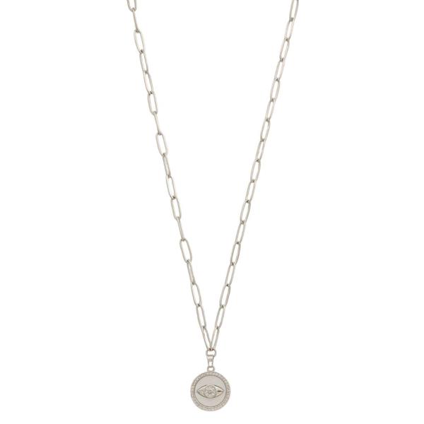 Stainless Steel CZ Evil Eye Pendant Necklace
