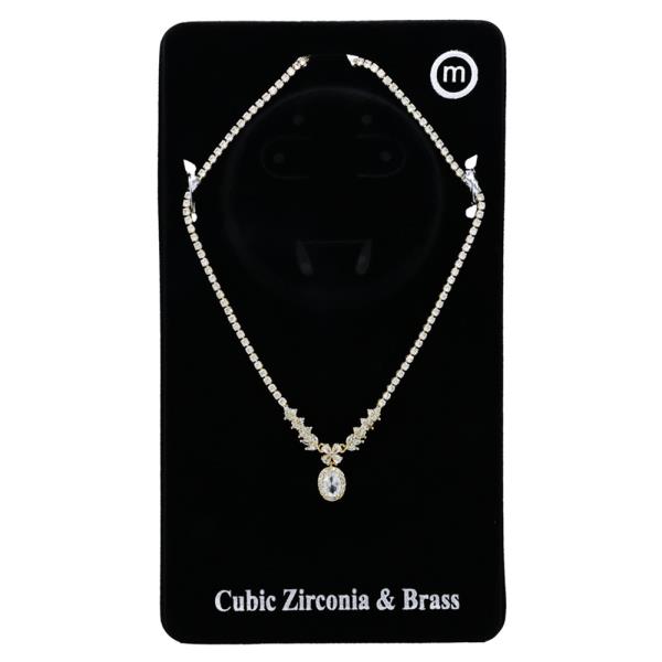 Round CZ Oval Drop Necklace