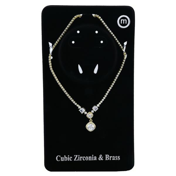 Two Diamond Shape CZ Brass Necklace