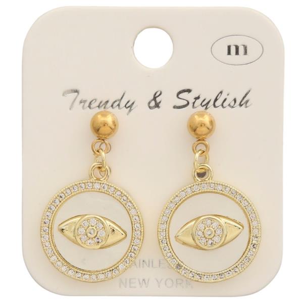 Stainless Steel CZ Evil Eye Dangle Earring