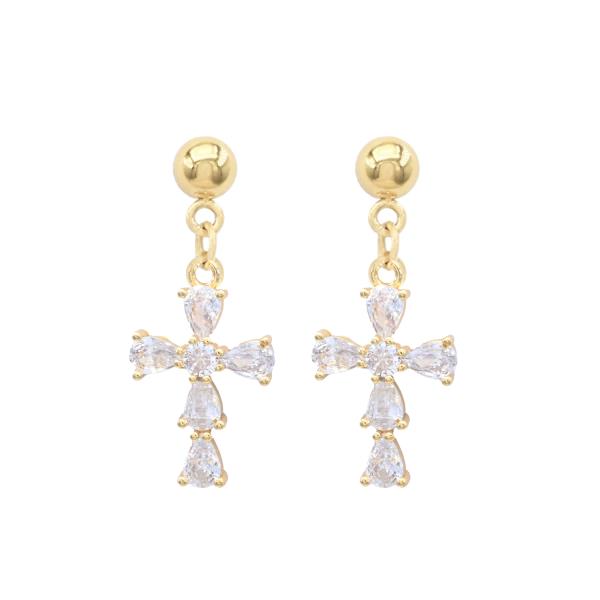 CZ Cross Stainless Steel Post Earring