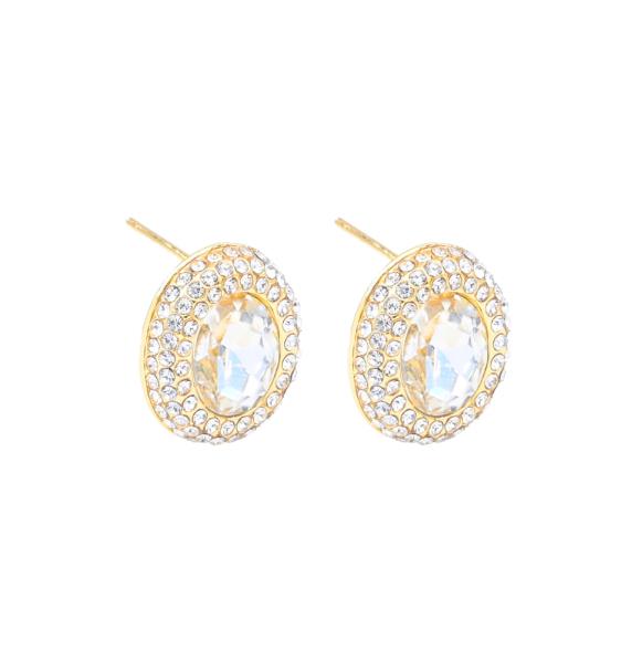 BRASS OVAL RHINESTONE EARRING