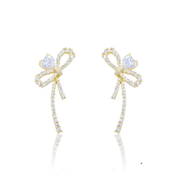 Ribbon Heart CZ Post Earring