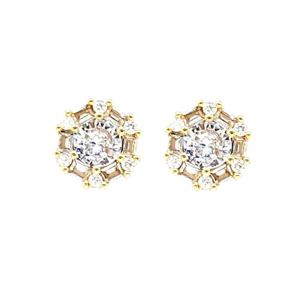 BRASS CZ FLOWER EARRING