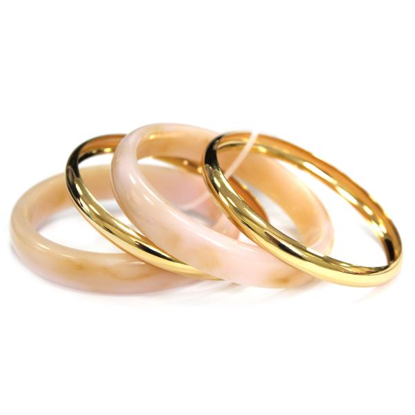 Resin Marble Bangle Mixed Metal Bracelet Set
