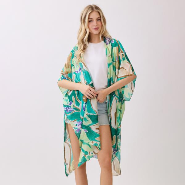 Vibrant Botanical Print Silky Feel Kimono