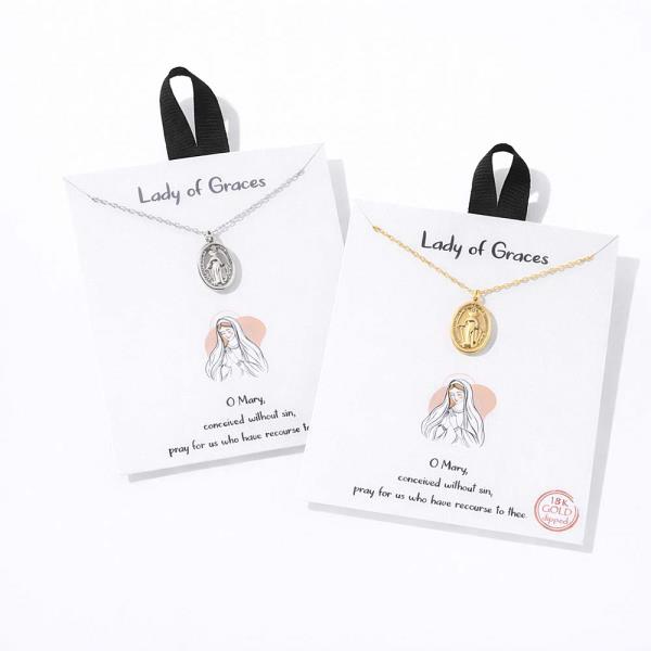 18K GOLD RHODIUM LADY OF GRACES  PENDANT NECKLACE