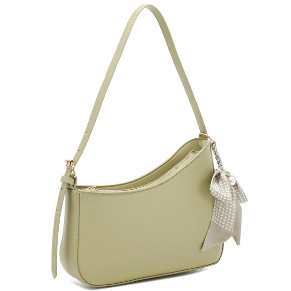 Curve Shape Shoulder Bag W Pearl Ribbon Keychain