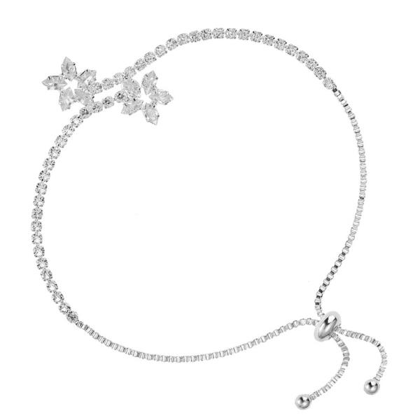 CZ Rhinestone Flower Slider Adjustable Bracelet