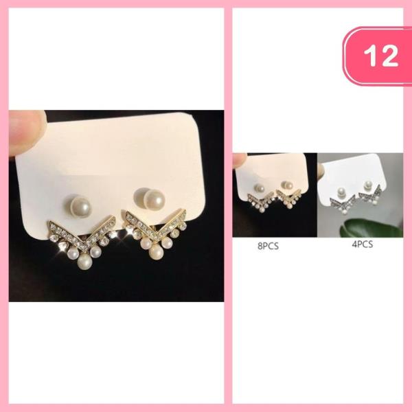 Rhinestone Pearl Earrings (12 Units)