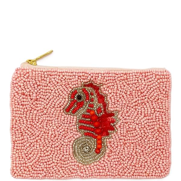 Seed Bead Seahorse Coin Purse Pouch Bag